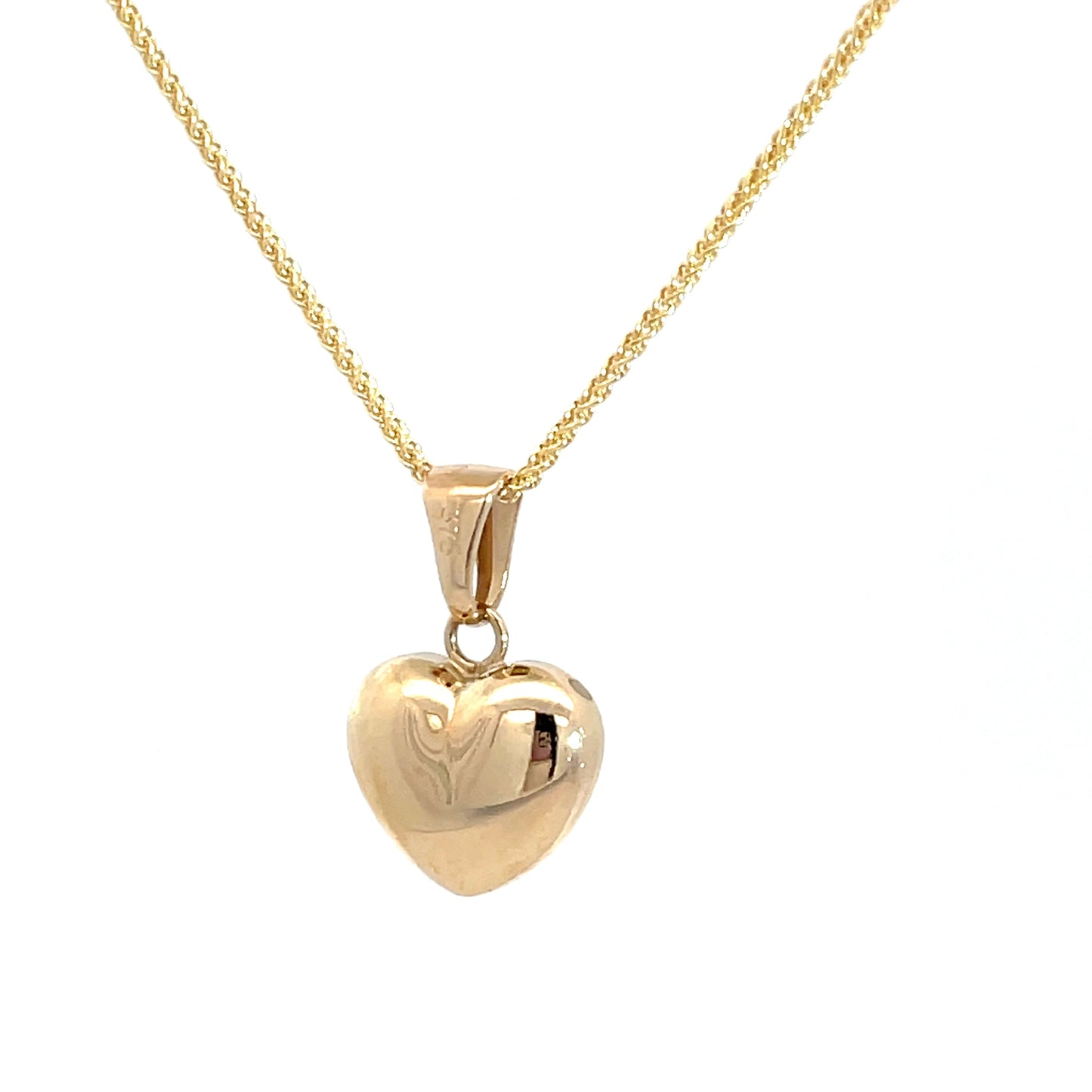 9ct Yellow Gold Puff Heart Pendant and Chain