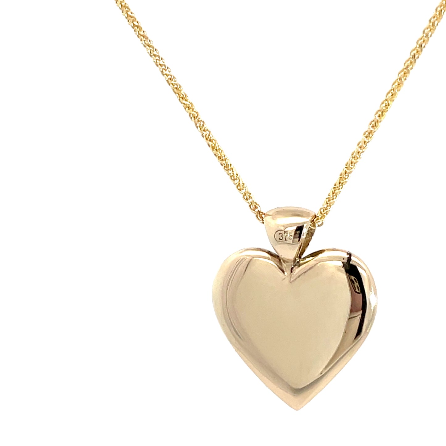 9ct Yellow Gold Solid Heart Pendant and Chain