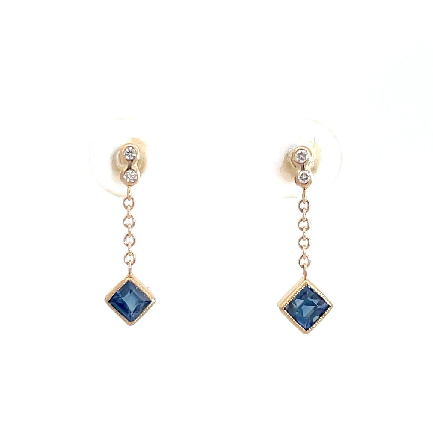 9ct Yellow Gold Diamond and Sapphire Drop Earrings