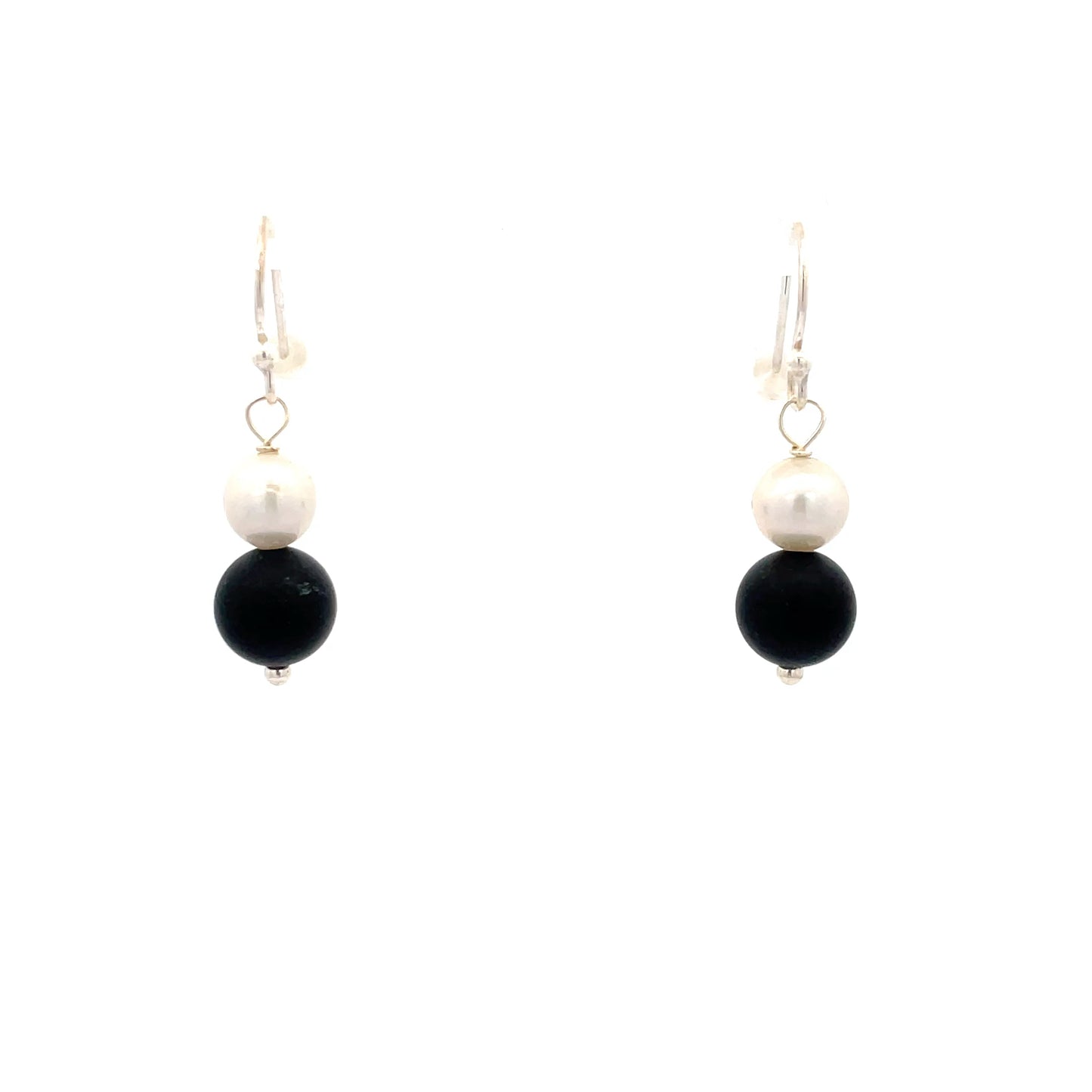 Sterling Silver Onyx and Pearl Drop Earrings