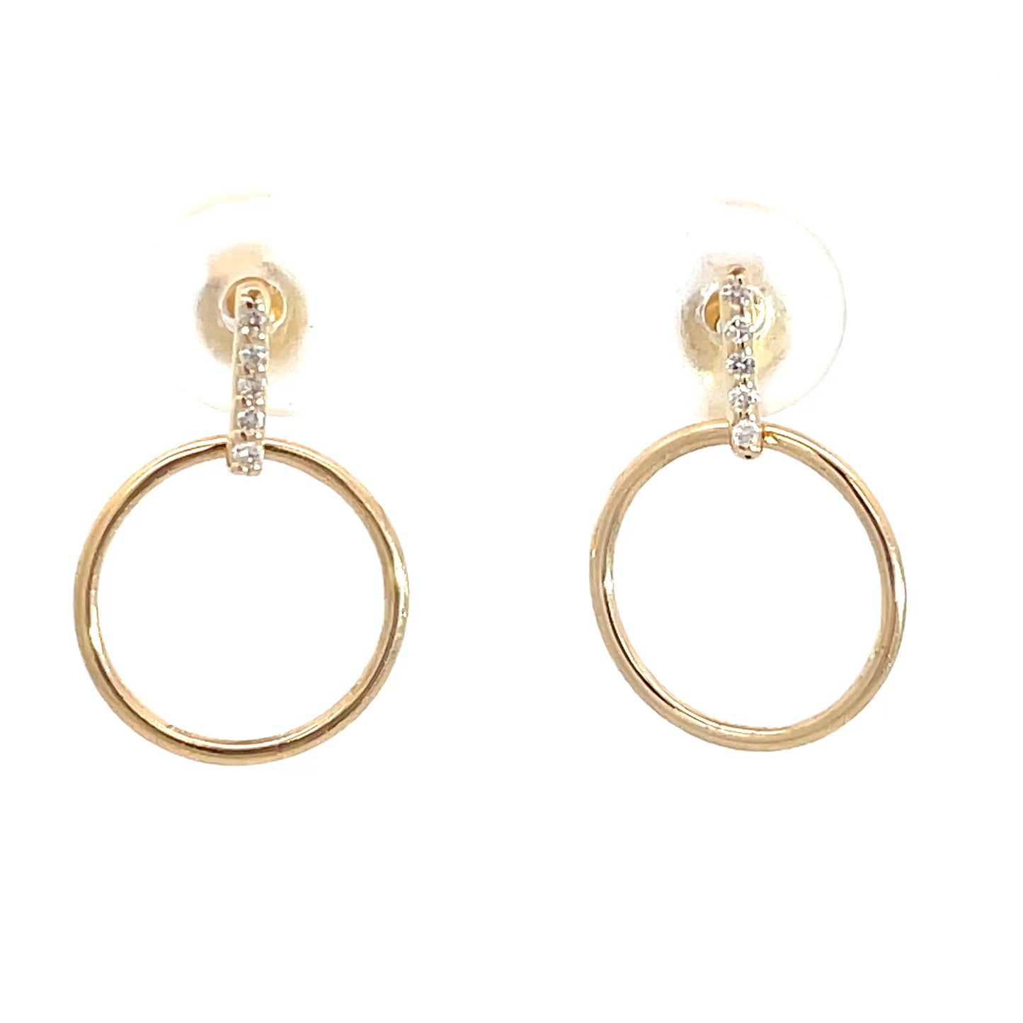 9ct Yellow Gold Diamond Circle Drop Earrings