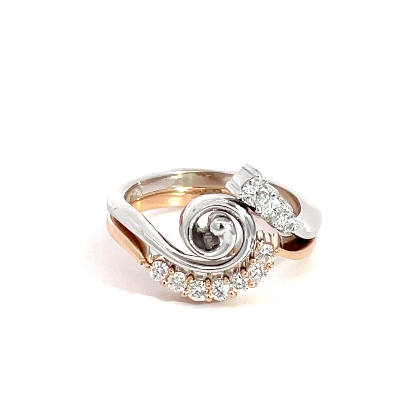 18ct Rose and White Gold Diamond Koru Ring