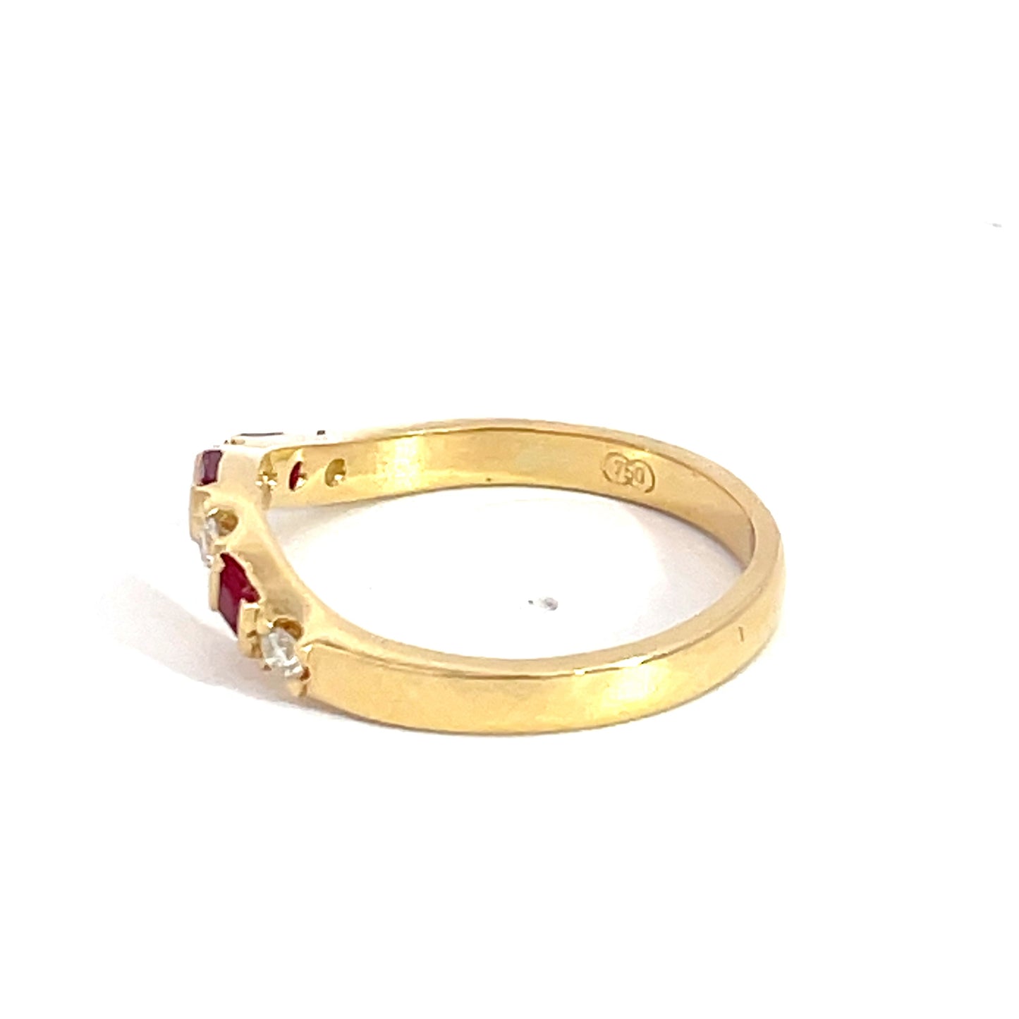 18ct Yellow Gold Square Cut Ruby and Diamond Ring