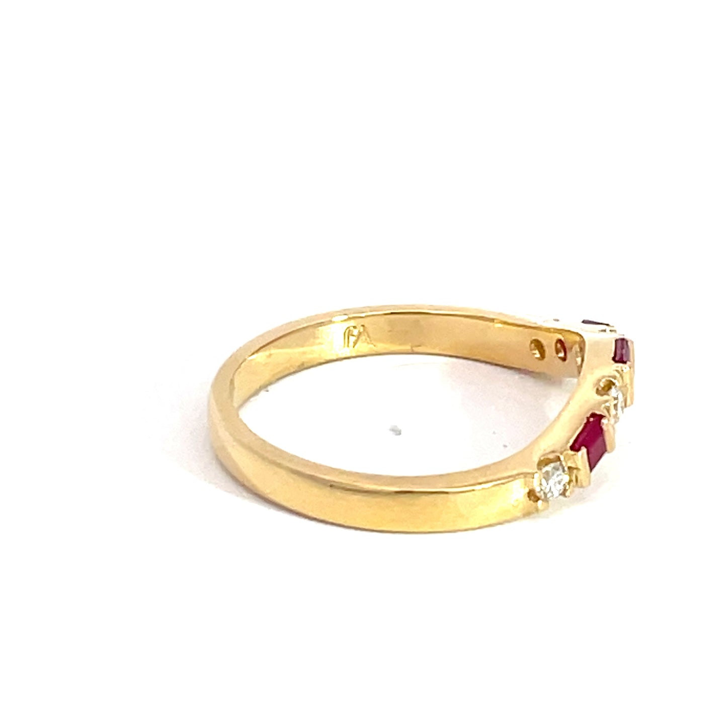 18ct Yellow Gold Square Cut Ruby and Diamond Ring