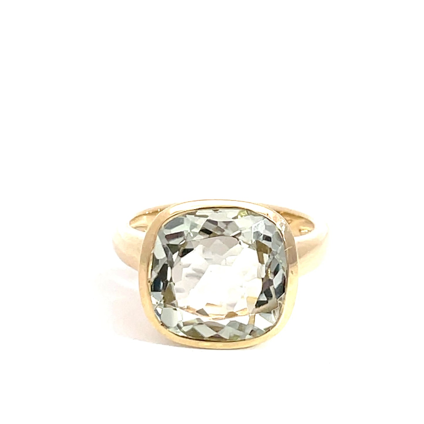 9ct Yellow Gold Cushion Green Amethyst Ring