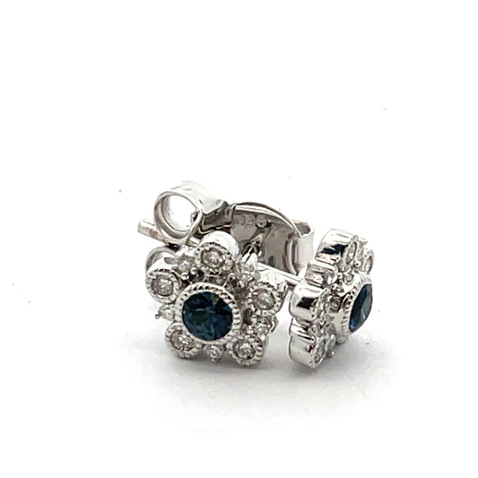 9ct White Gold Sapphire and Diamond Earrings