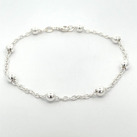Sterling Silver Ball and Cable Chain Bracelet