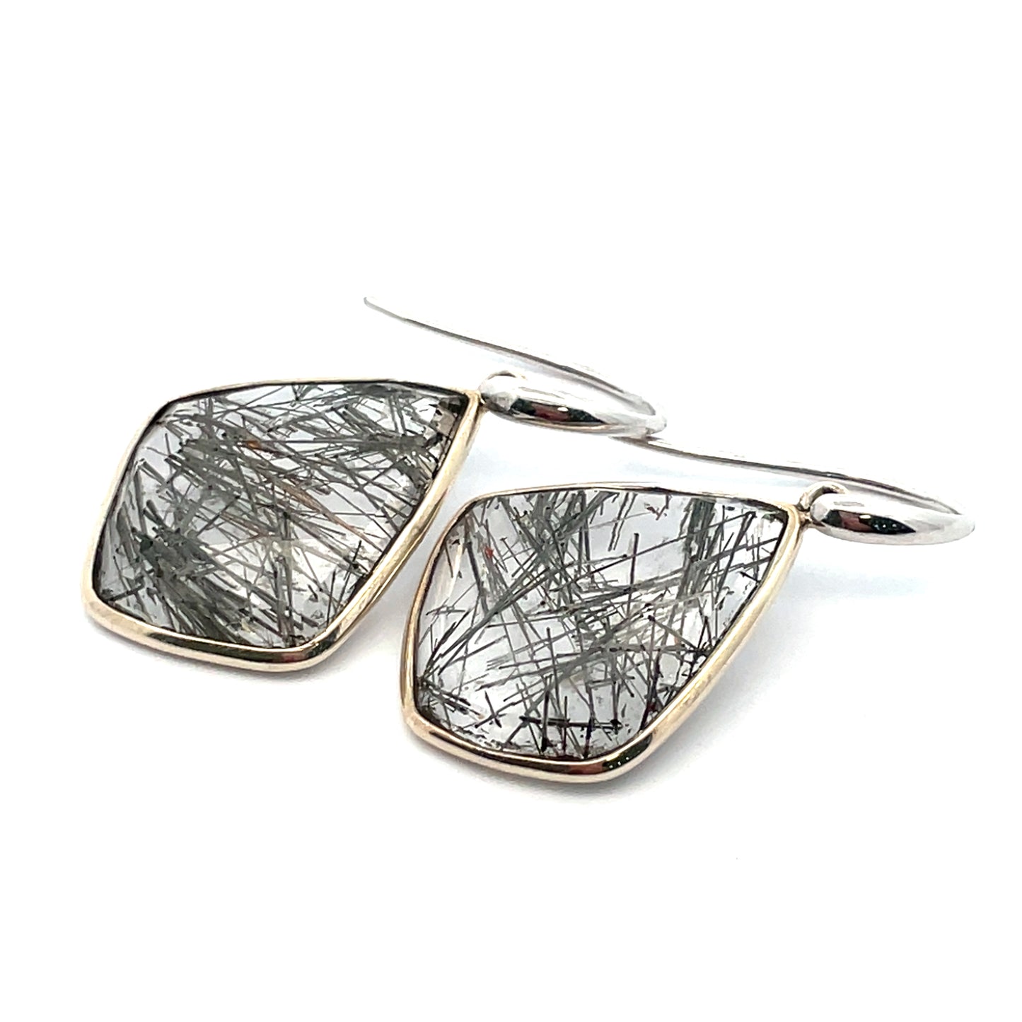 Sterling Silver Black Rutile Quartz Drop Earrings