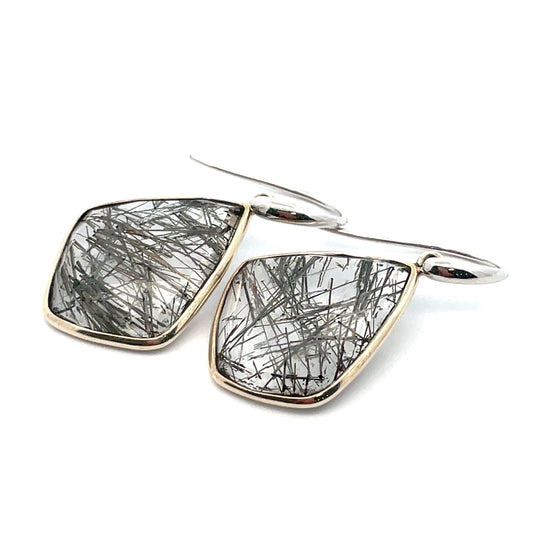 Sterling Silver Black Rutile Quartz Drop Earrings