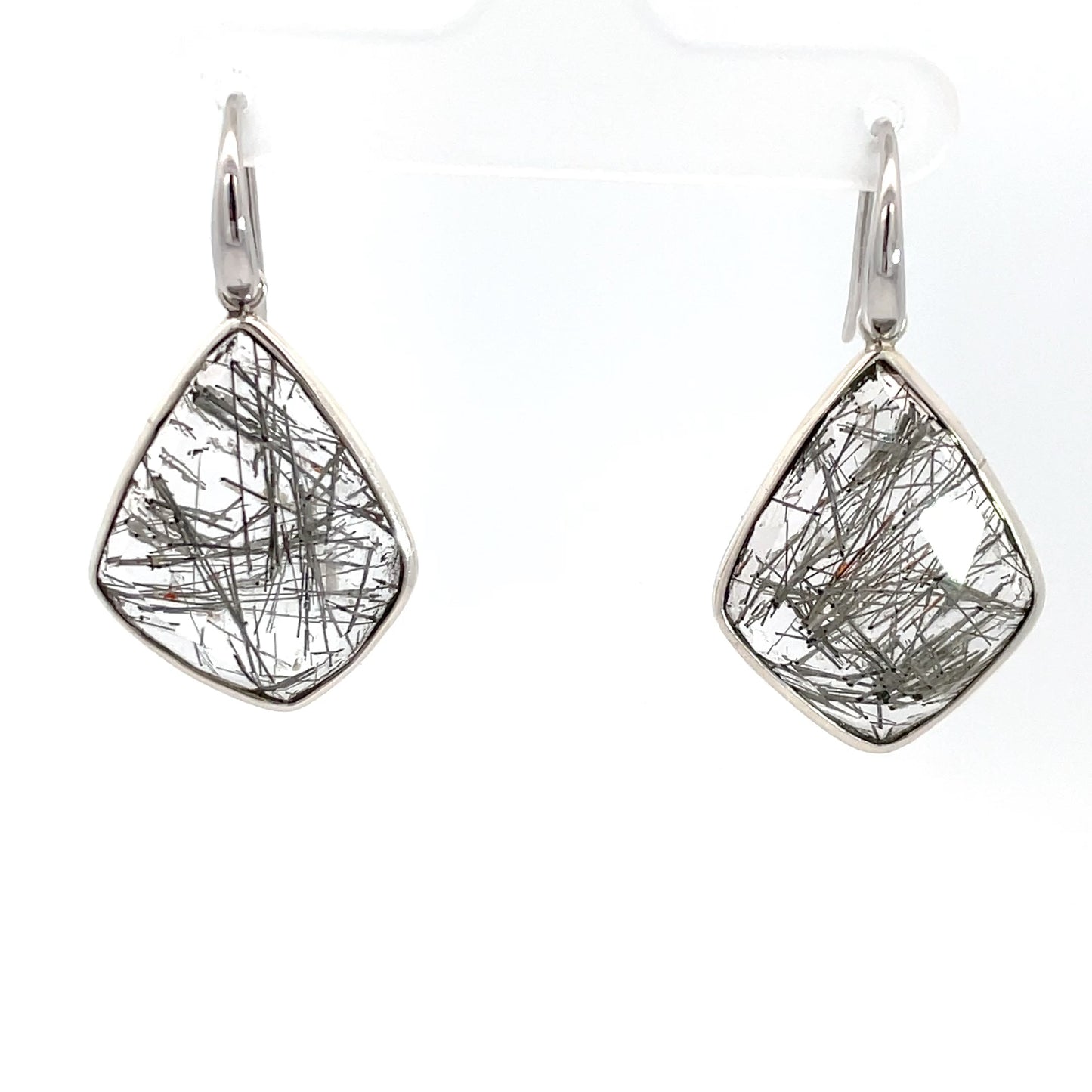 Sterling Silver Black Rutile Quartz Drop Earrings