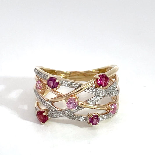 9ct Yellow Gold Diamond Pink Sapphire Garnet Ring