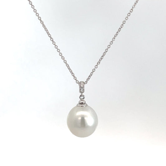 18ct White Gold South Sea Pearl and Diamond Pendant