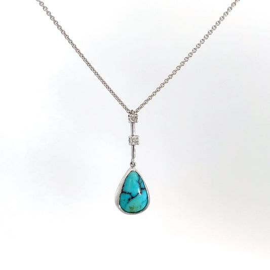 9ct White Gold Turquoise and Diamond Pendant and Chain