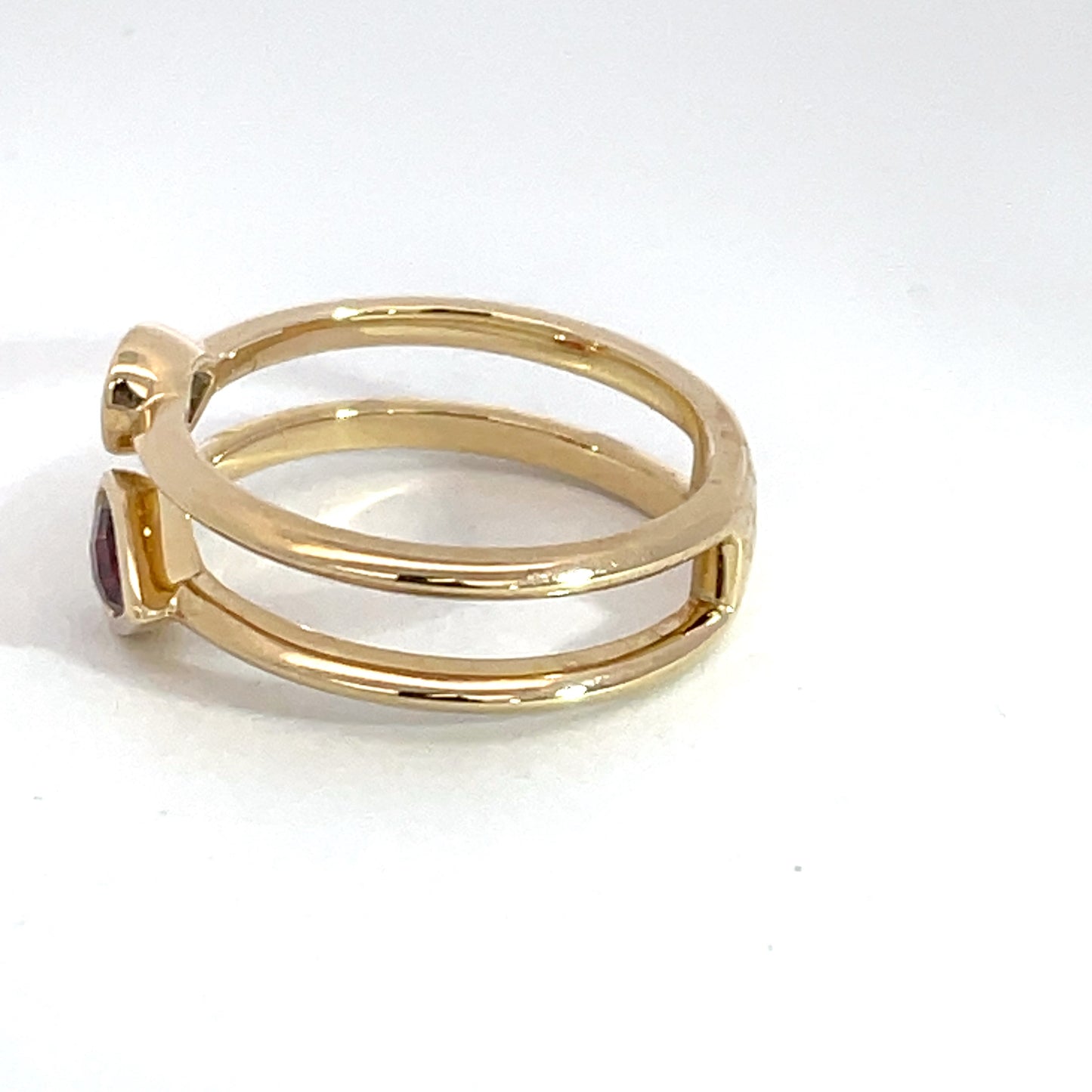 9ct Yellow Gold Garnet and Aquamarine Duo Ring