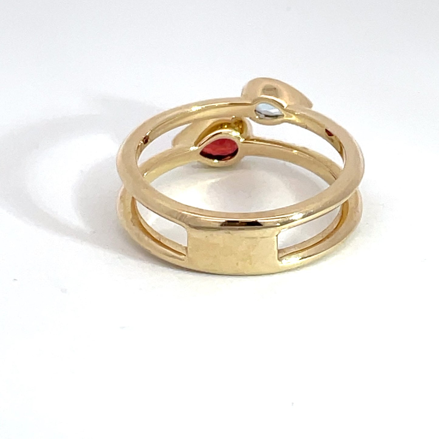 9ct Yellow Gold Garnet and Aquamarine Duo Ring