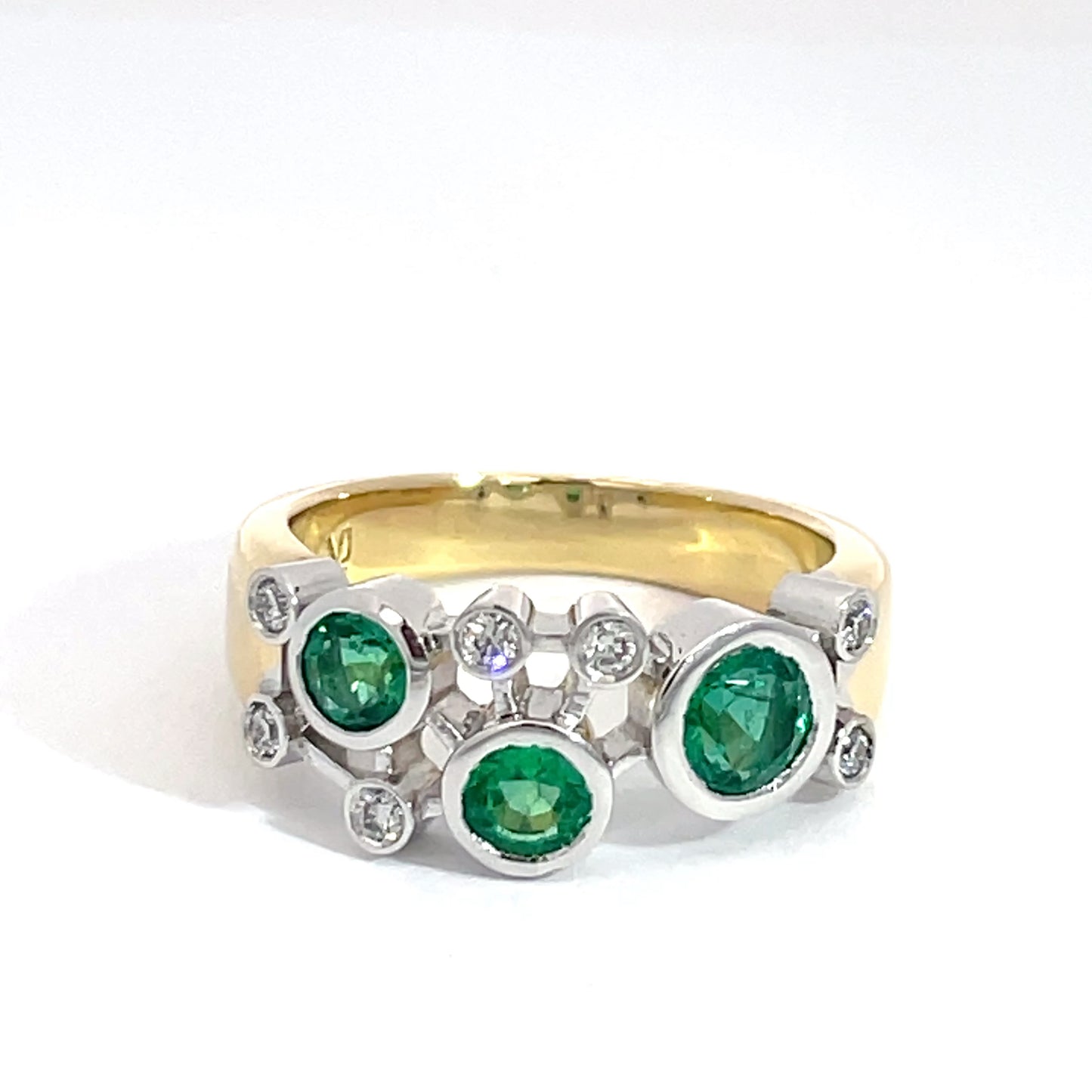 18ct Yellow and White Gold Emerald and Diamond Cluster Ring