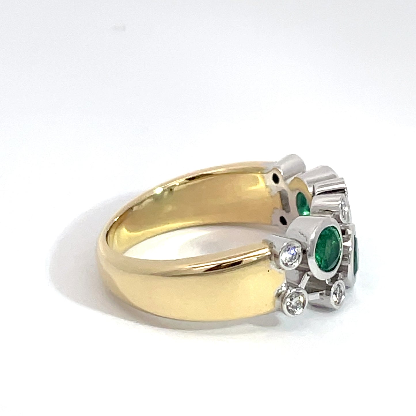 18ct Yellow and White Gold Emerald and Diamond Cluster Ring