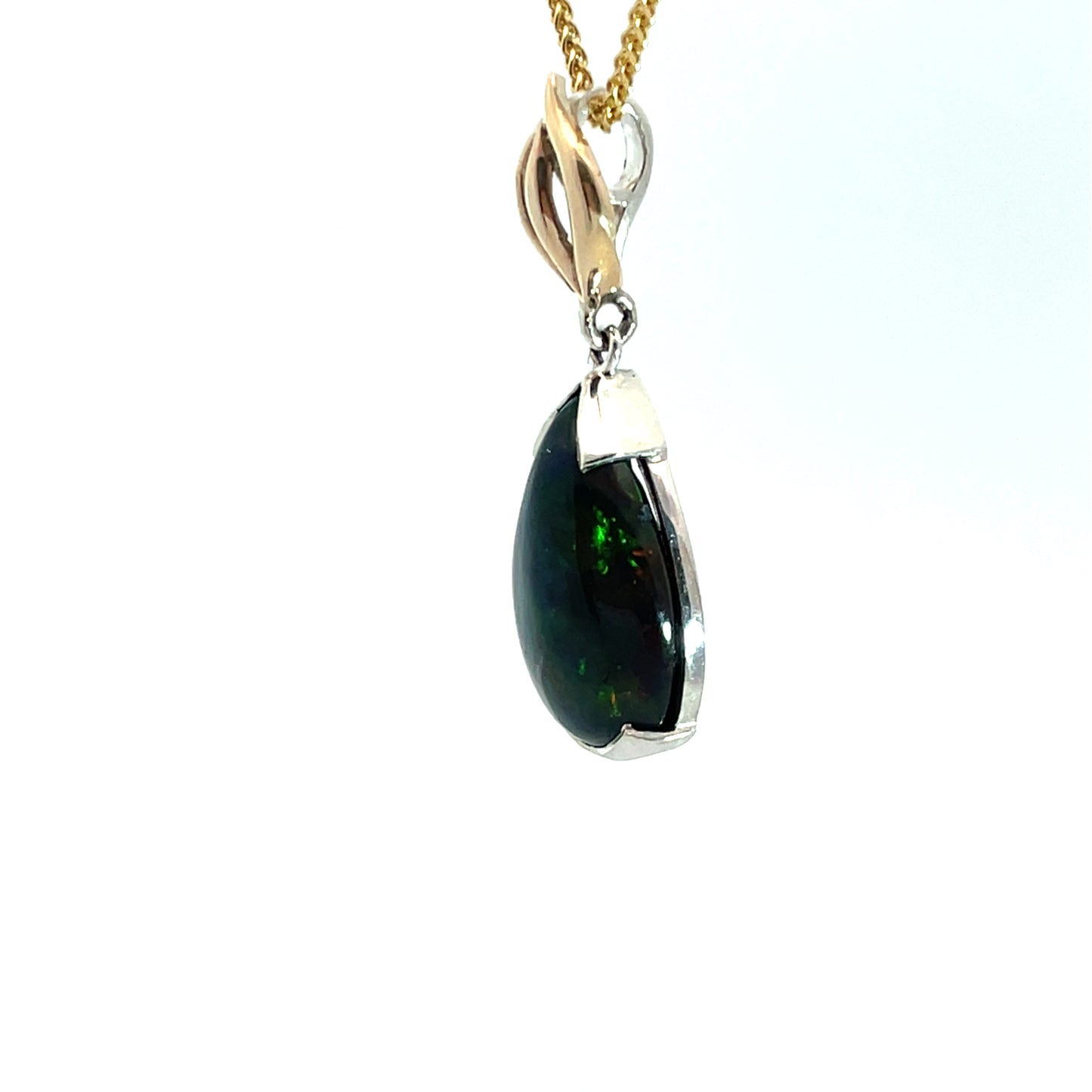 9ct Yellow Gold and Sterling Silver Black Opal Pendant
