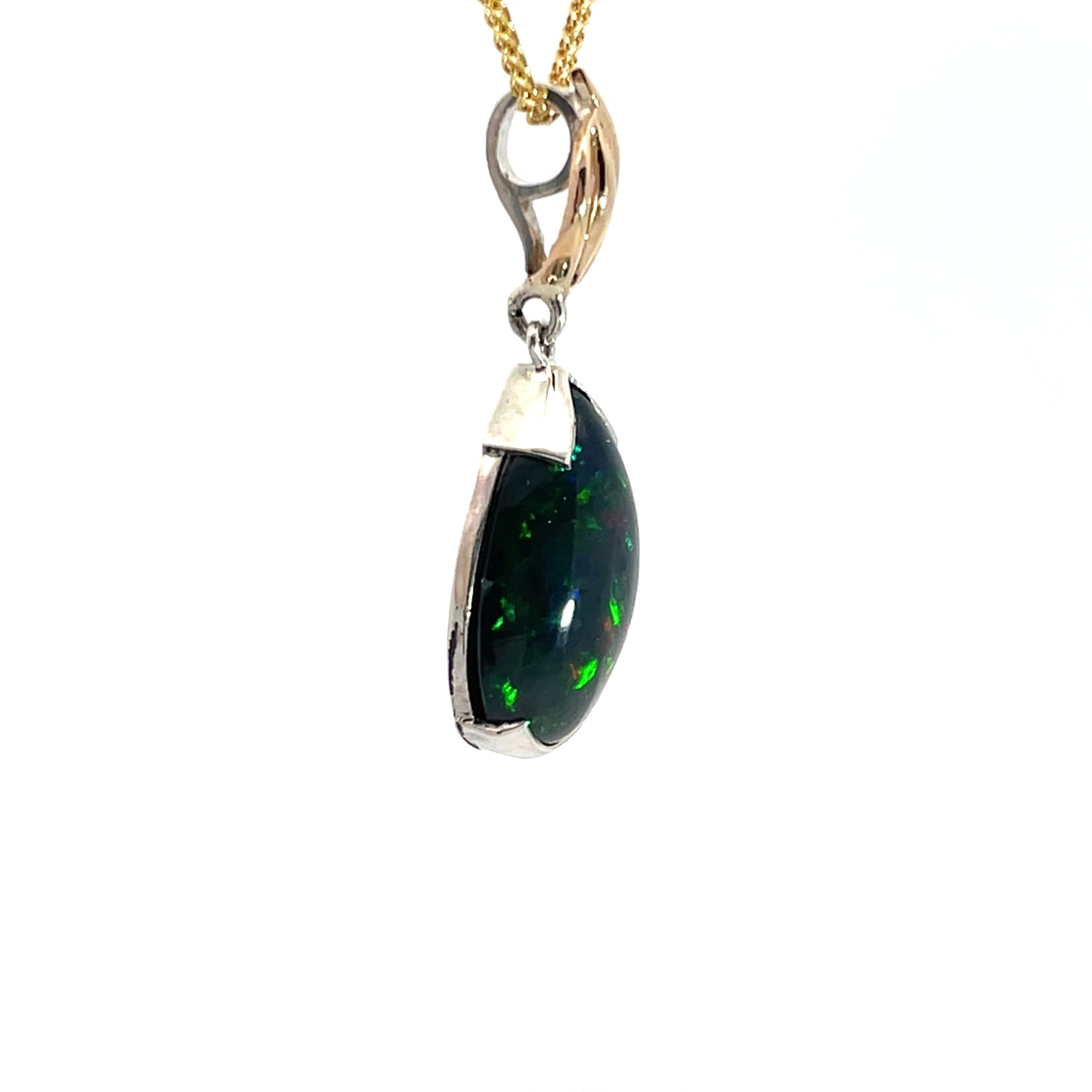 9ct Yellow Gold and Sterling Silver Black Opal Pendant