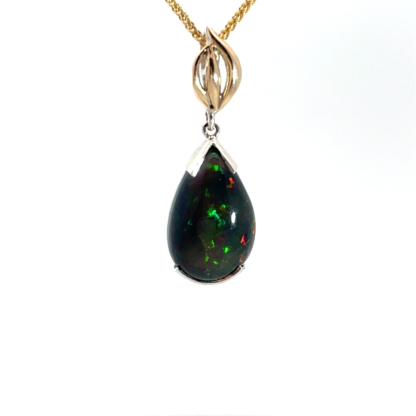 9ct Yellow Gold and Sterling Silver Black Opal Pendant