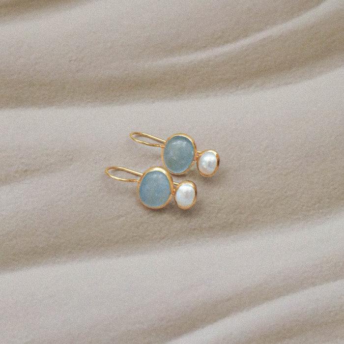 18ct GP Silver/ Brass Aqua Pearl Earrings