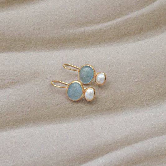 18ct GP Silver/ Brass Aqua Pearl Earrings