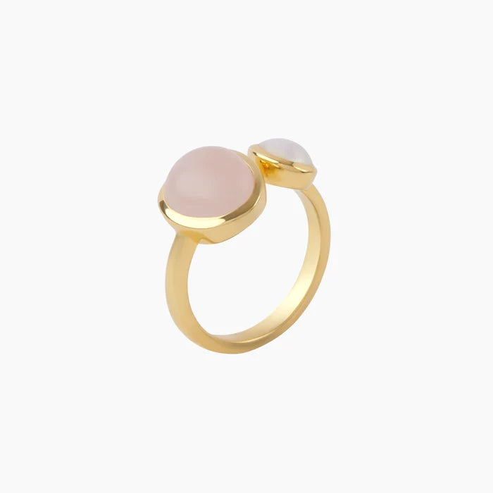 18ct GP Brass Rose Quartz Pearl Ring