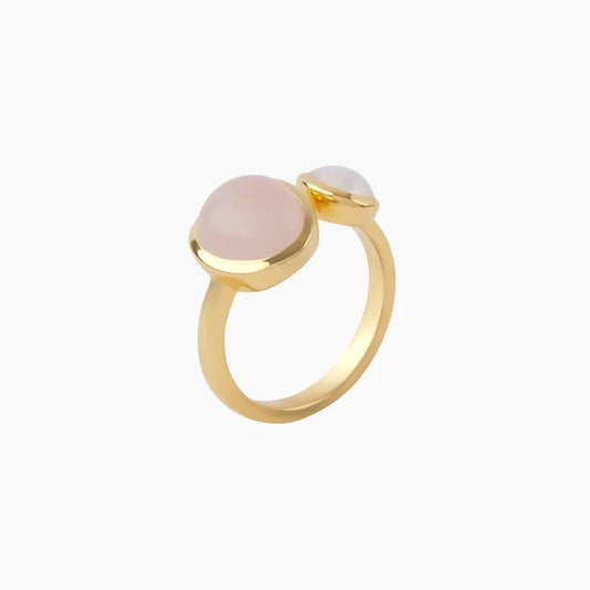18ct GP Brass Rose Quartz Pearl Ring
