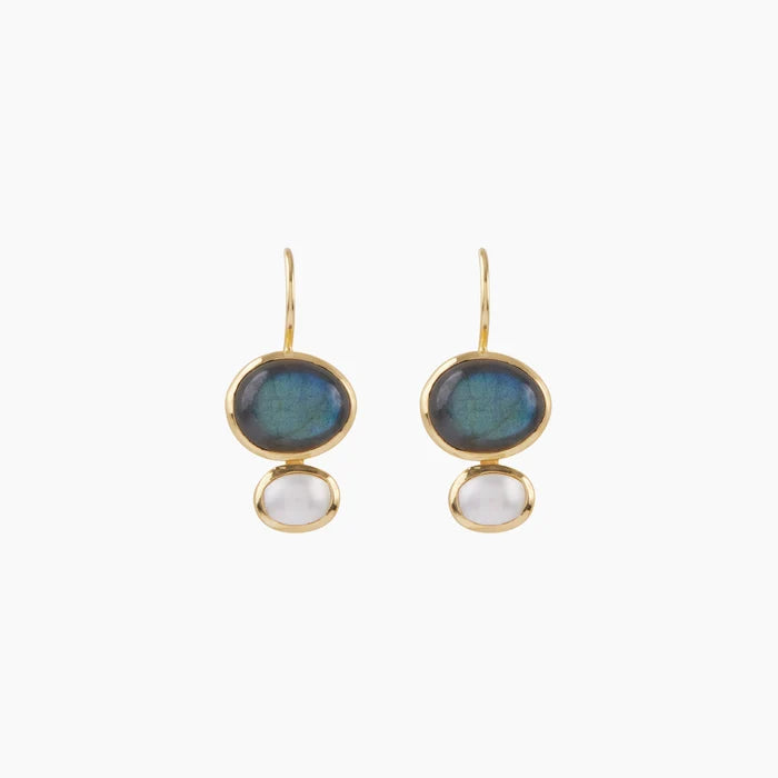 18ct GP SS/Brass Labradorite Pearl Earrings