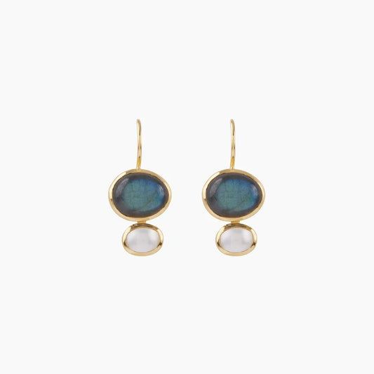 18ct GP SS/Brass Labradorite Pearl Earrings