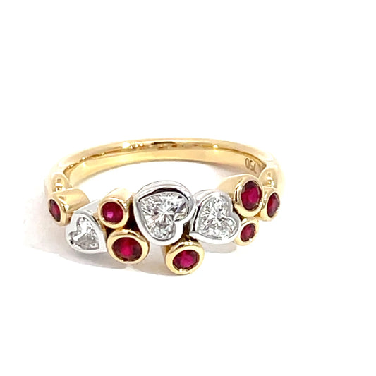18ct Yellow Gold Ruby and Diamond Heart Ring