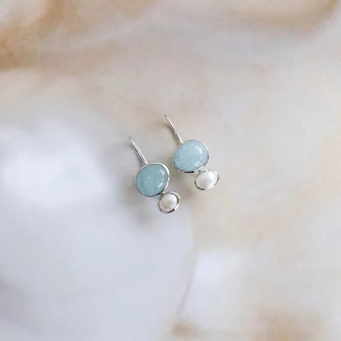 Sterling Silver Aqua and Pearl Earrings