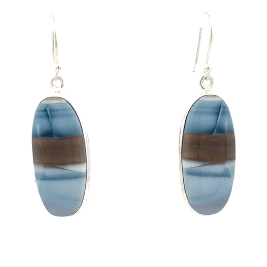 Sterling Silver Blue Chalcedony and Onyx Drop Earrings