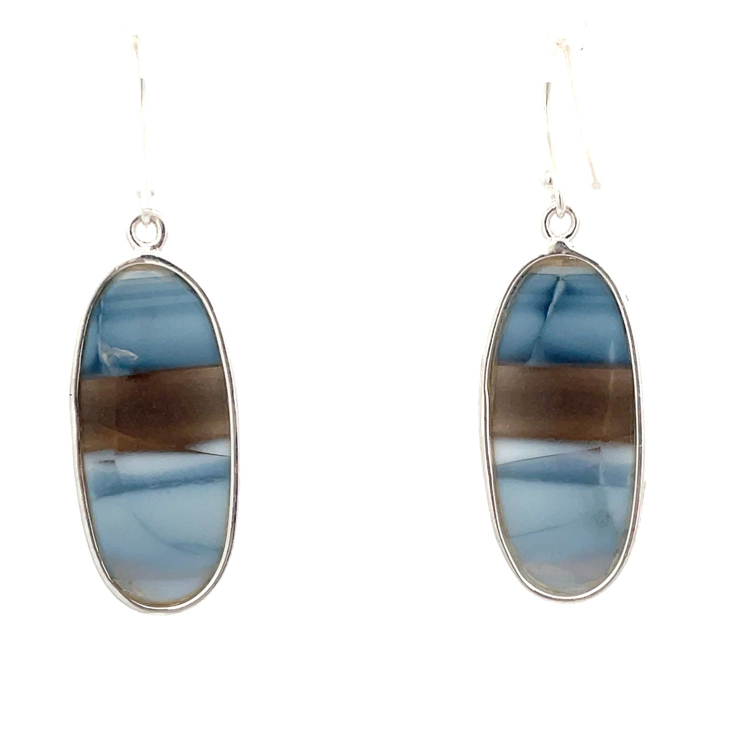 Sterling Silver Blue Chalcedony and Onyx Drop Earrings