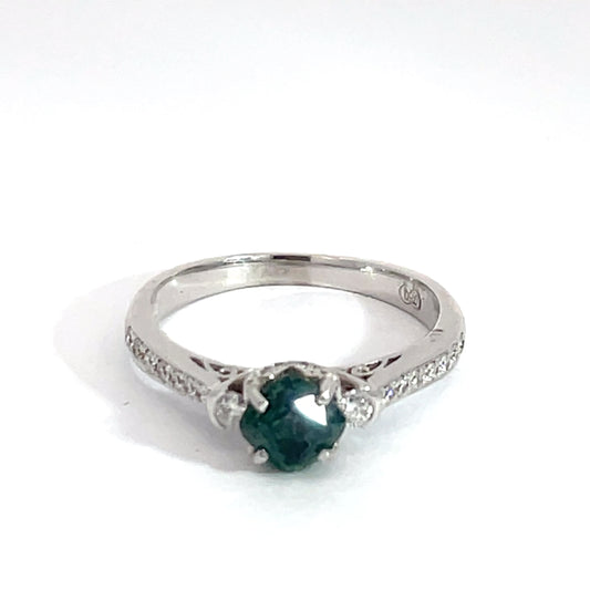 18ct White Gold Teal Sapphire and Diamond Ring Pre Loved