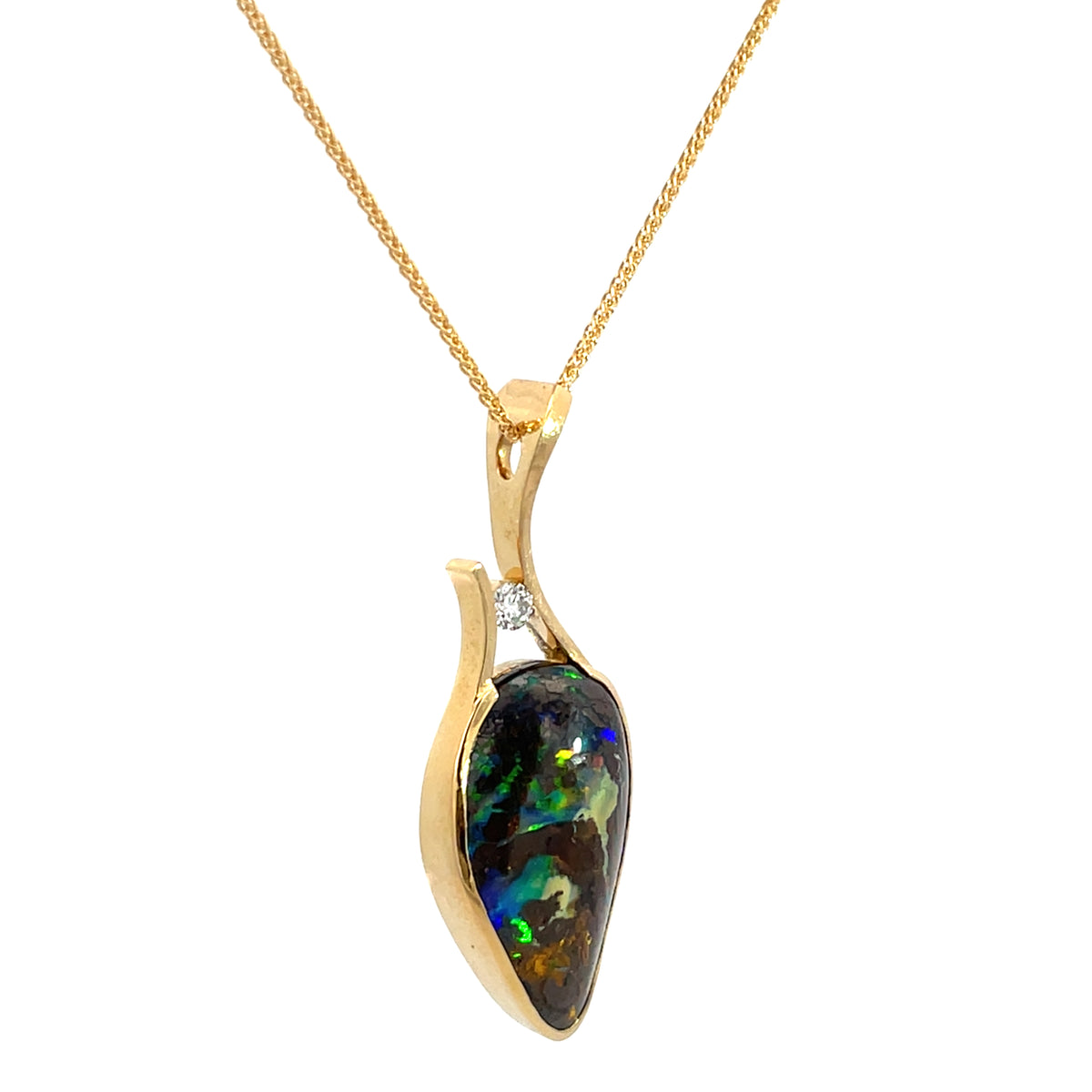 18ct Yellow Gold Boulder Opal and Diamond Pendant