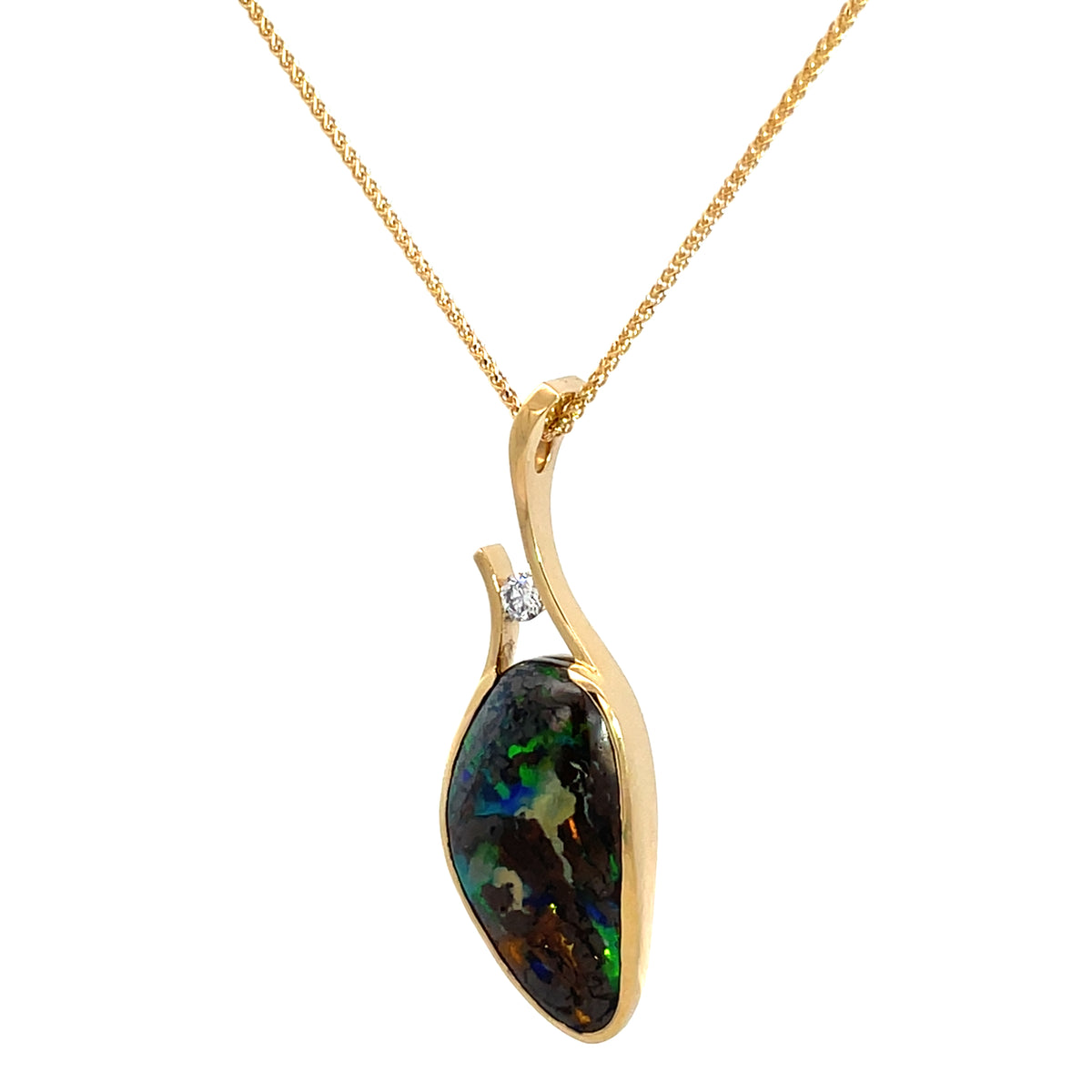 18ct Yellow Gold Boulder Opal and Diamond Pendant