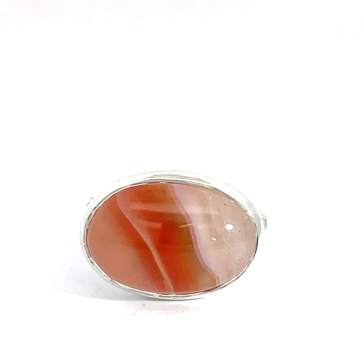 Sterling Silver Banded Agate Orange Ring