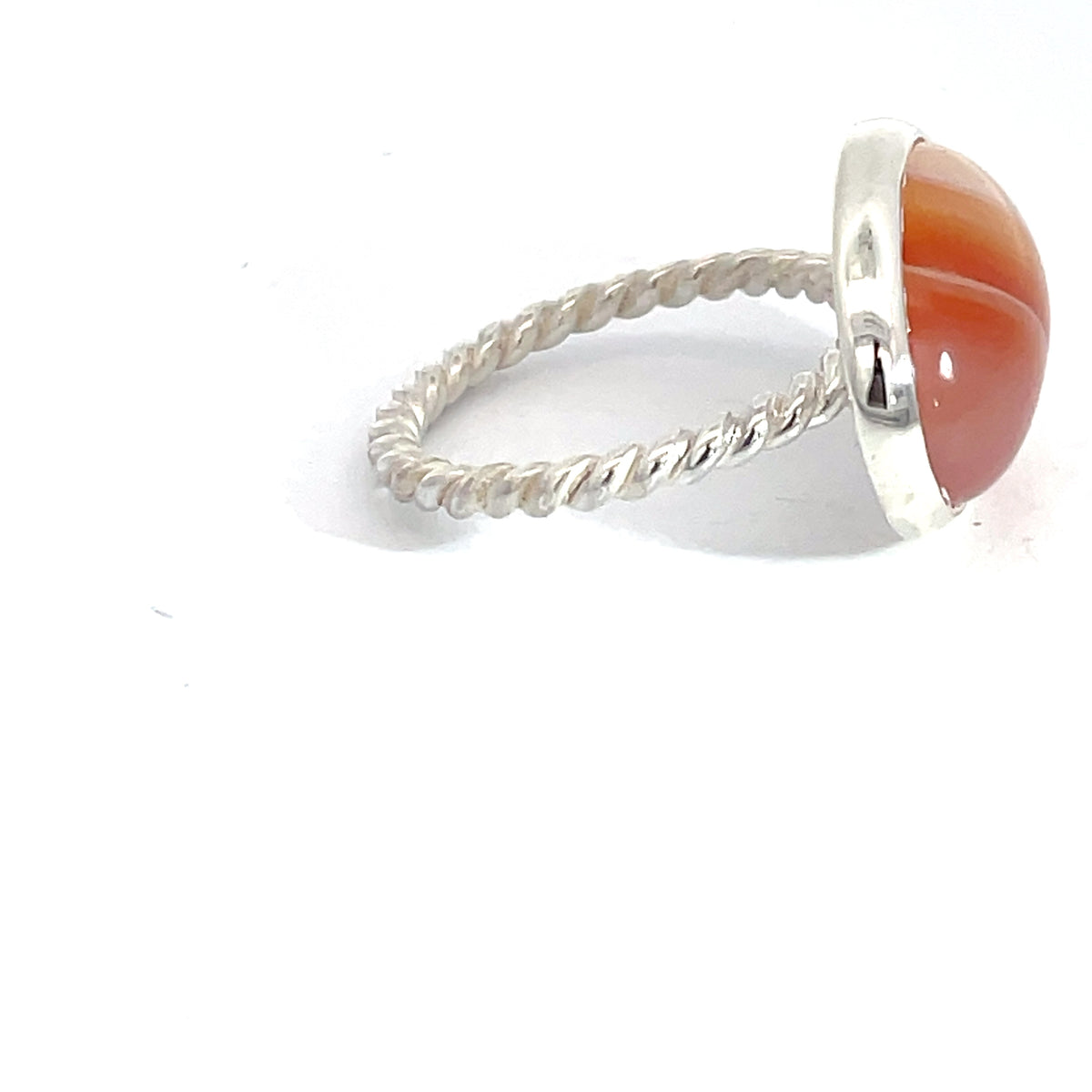 Sterling Silver Banded Agate Orange Ring