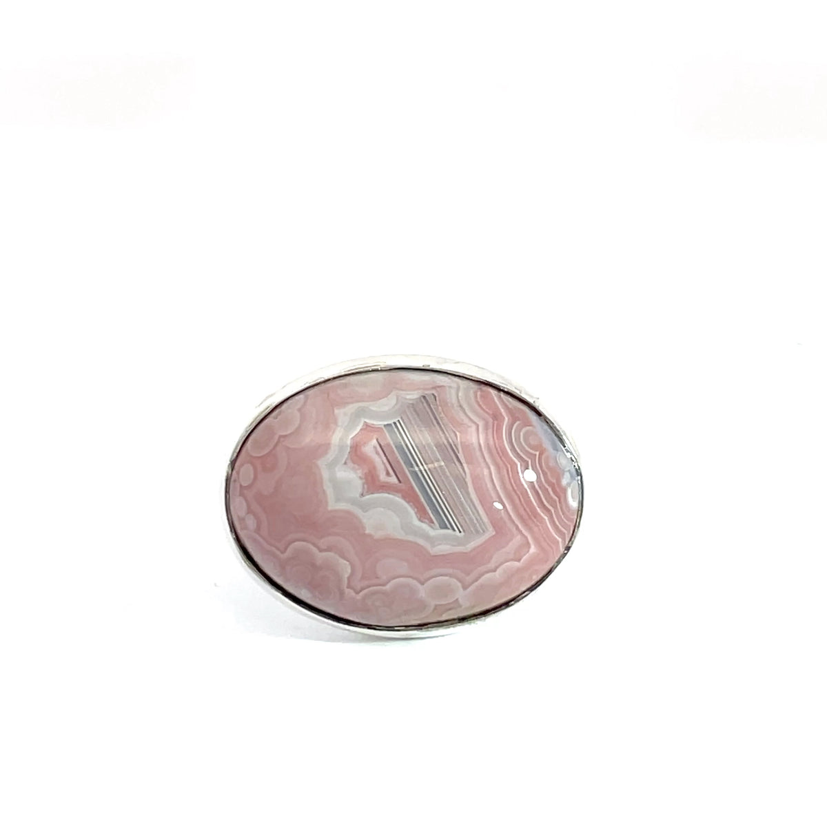 Sterling Silver Banded Agate Pink Ring