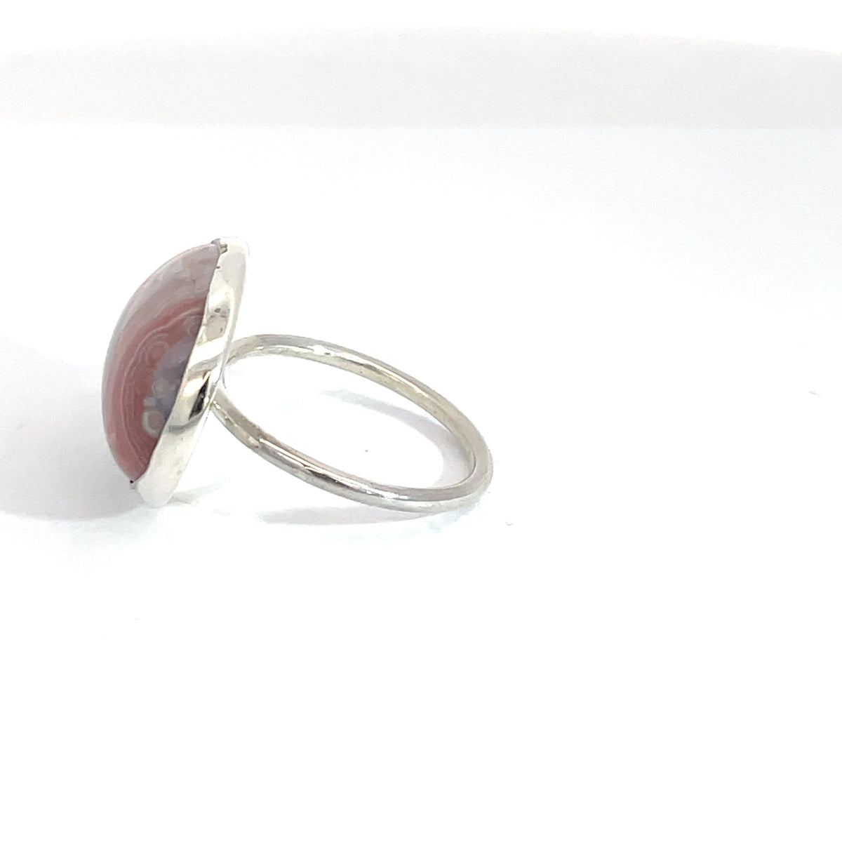 Sterling Silver Banded Agate Pink Ring