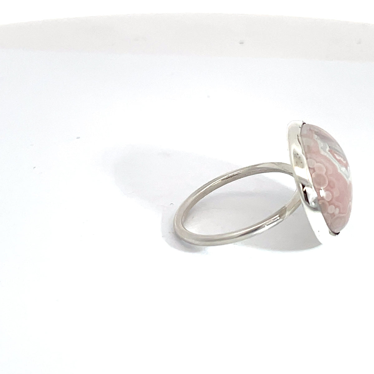 Sterling Silver Banded Agate Pink Ring