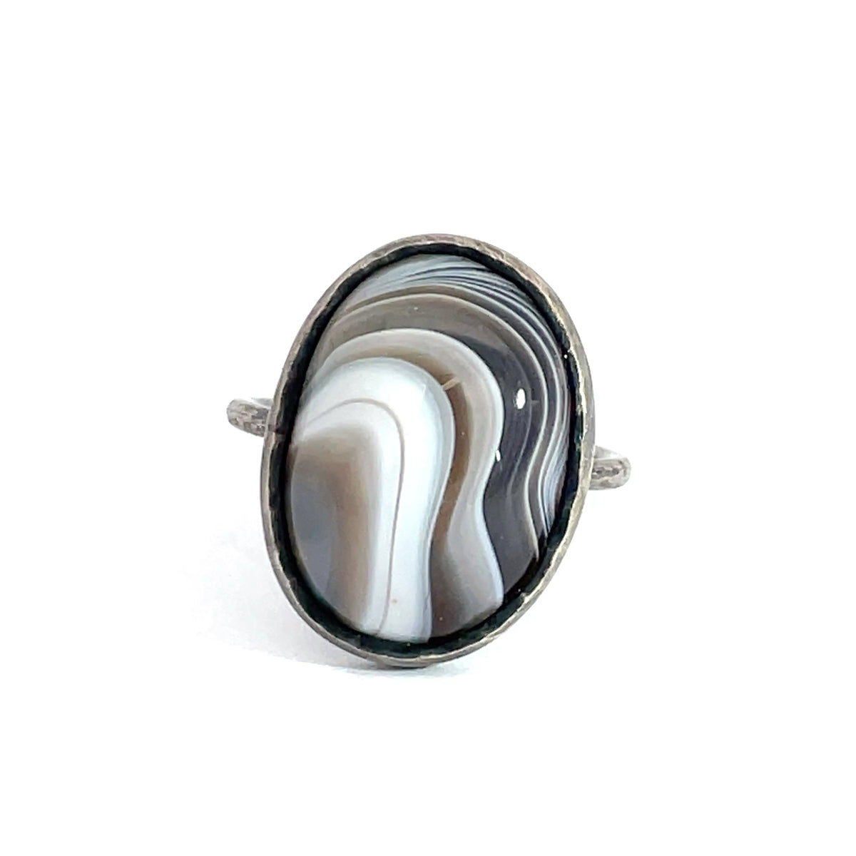 Sterling Silver Banded Agate Grey Ring