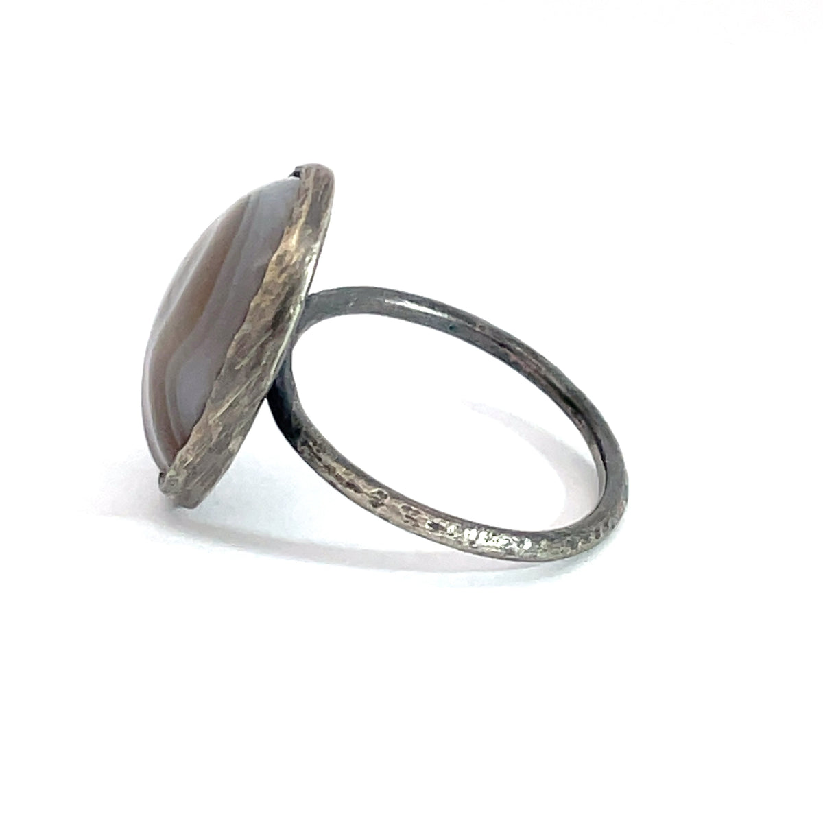 Sterling Silver Banded Agate Grey Ring