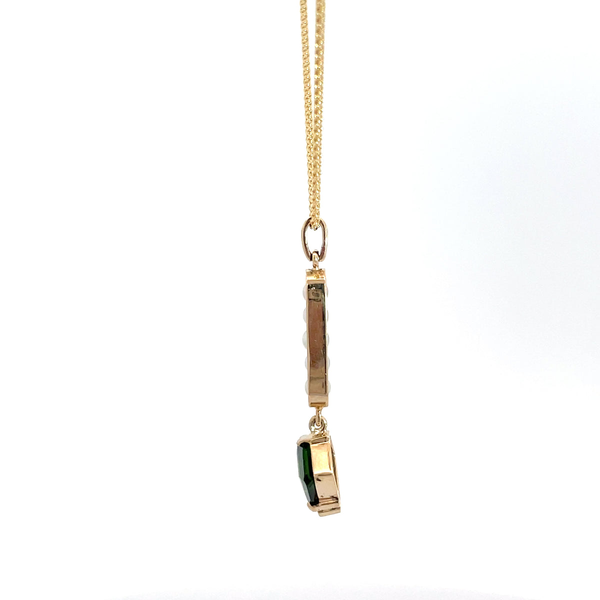 9ct Yellow Gold Chrome Diopside and Pearl Pendant