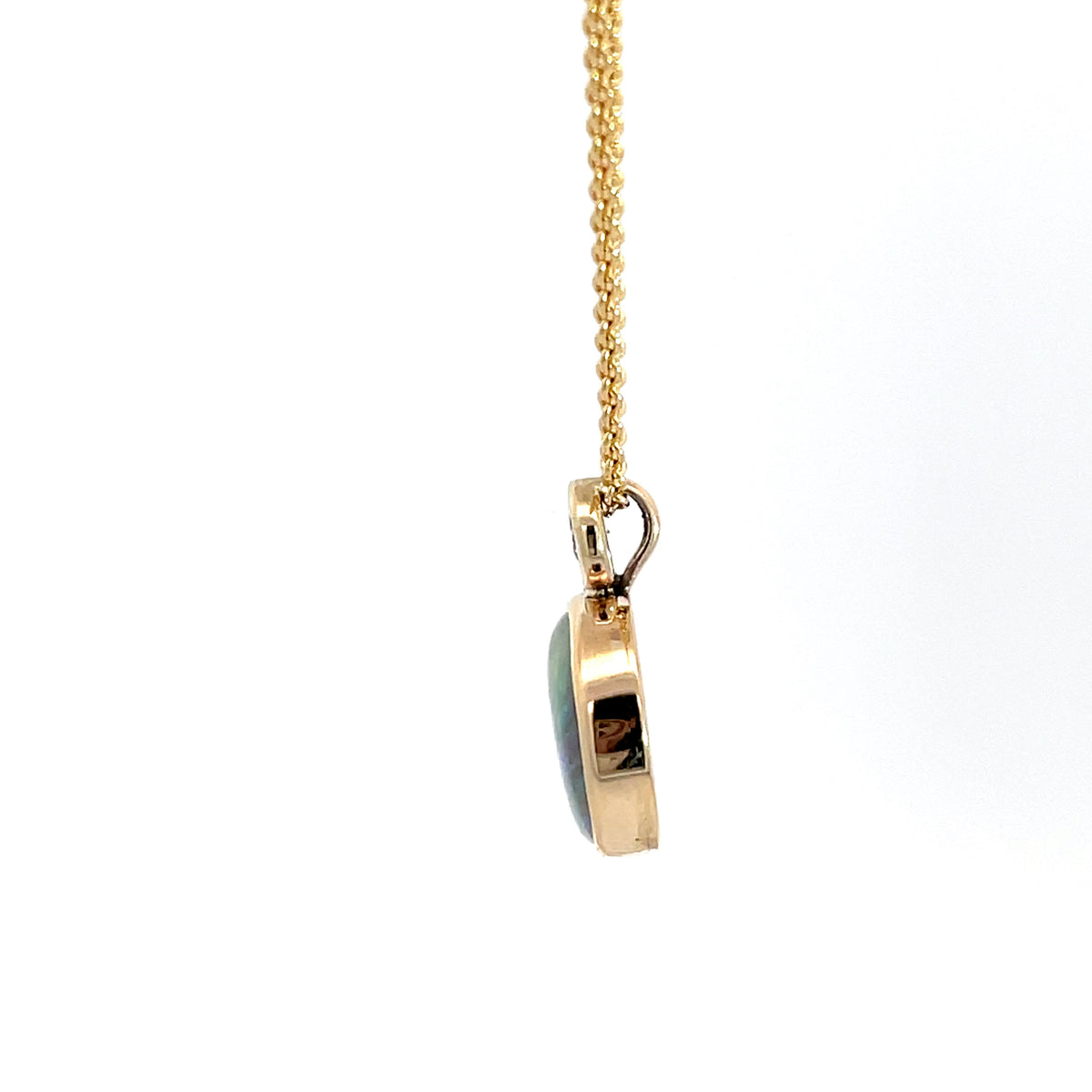 9ct Yellow Gold Opal and Diamond Pendant and Chain