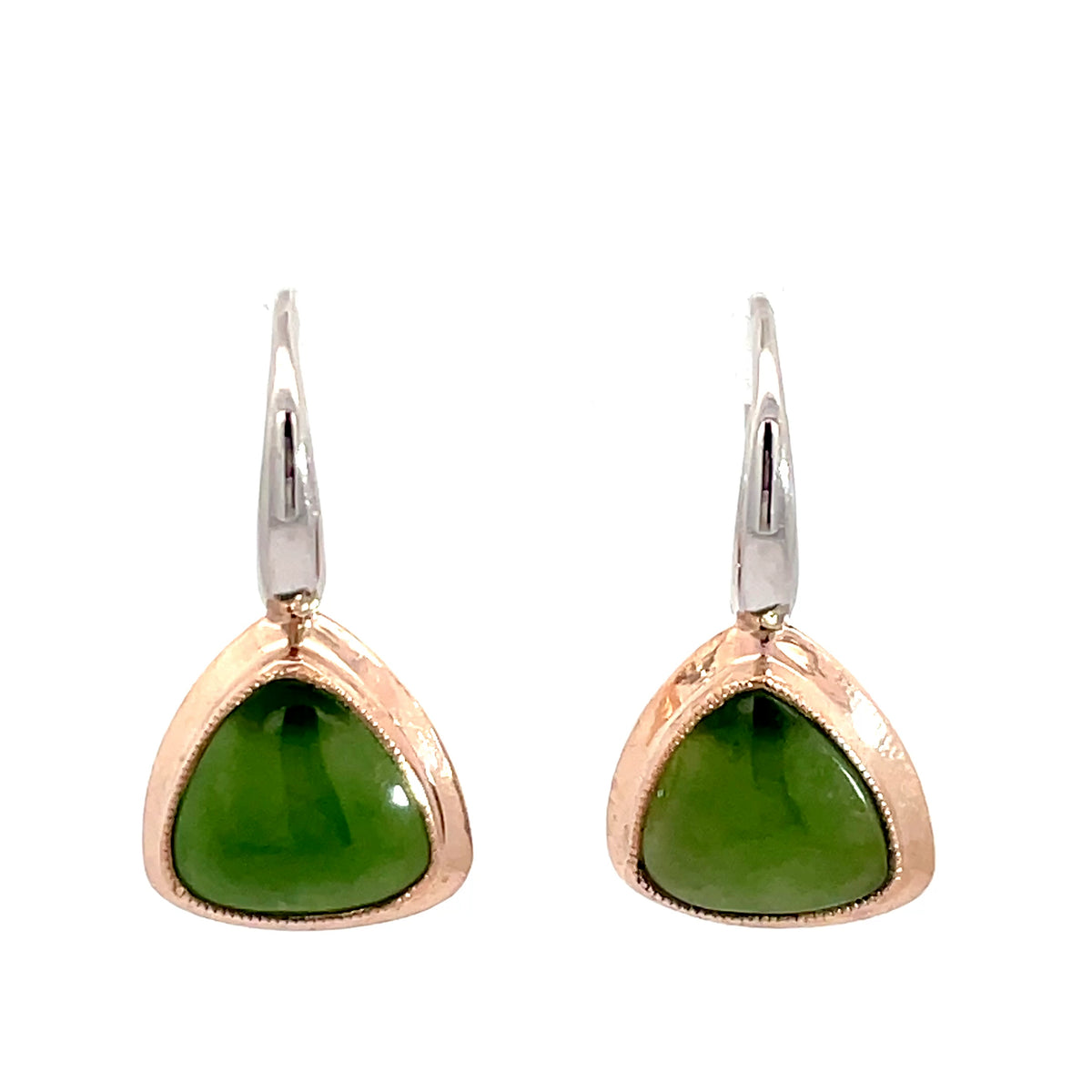 9ct Rose Gold and Sterling Silver Greenstone Drop Earrings