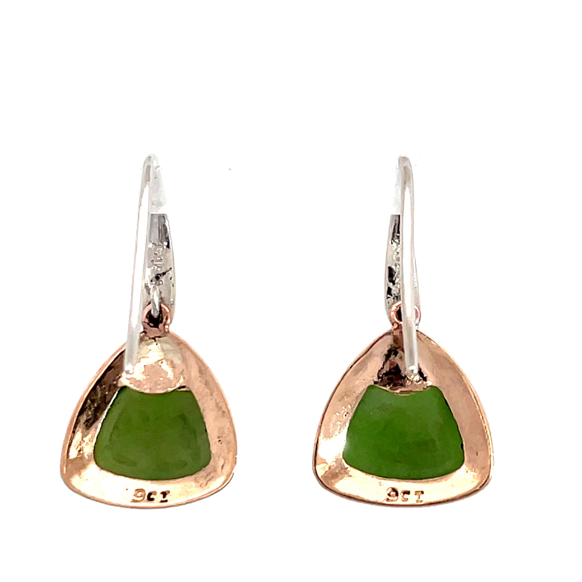 9ct Rose Gold and Sterling Silver Greenstone Drop Earrings