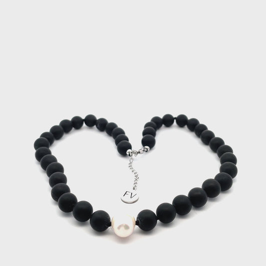 Sterling Silver Black Onyx Fresh Water Pearl Necklace