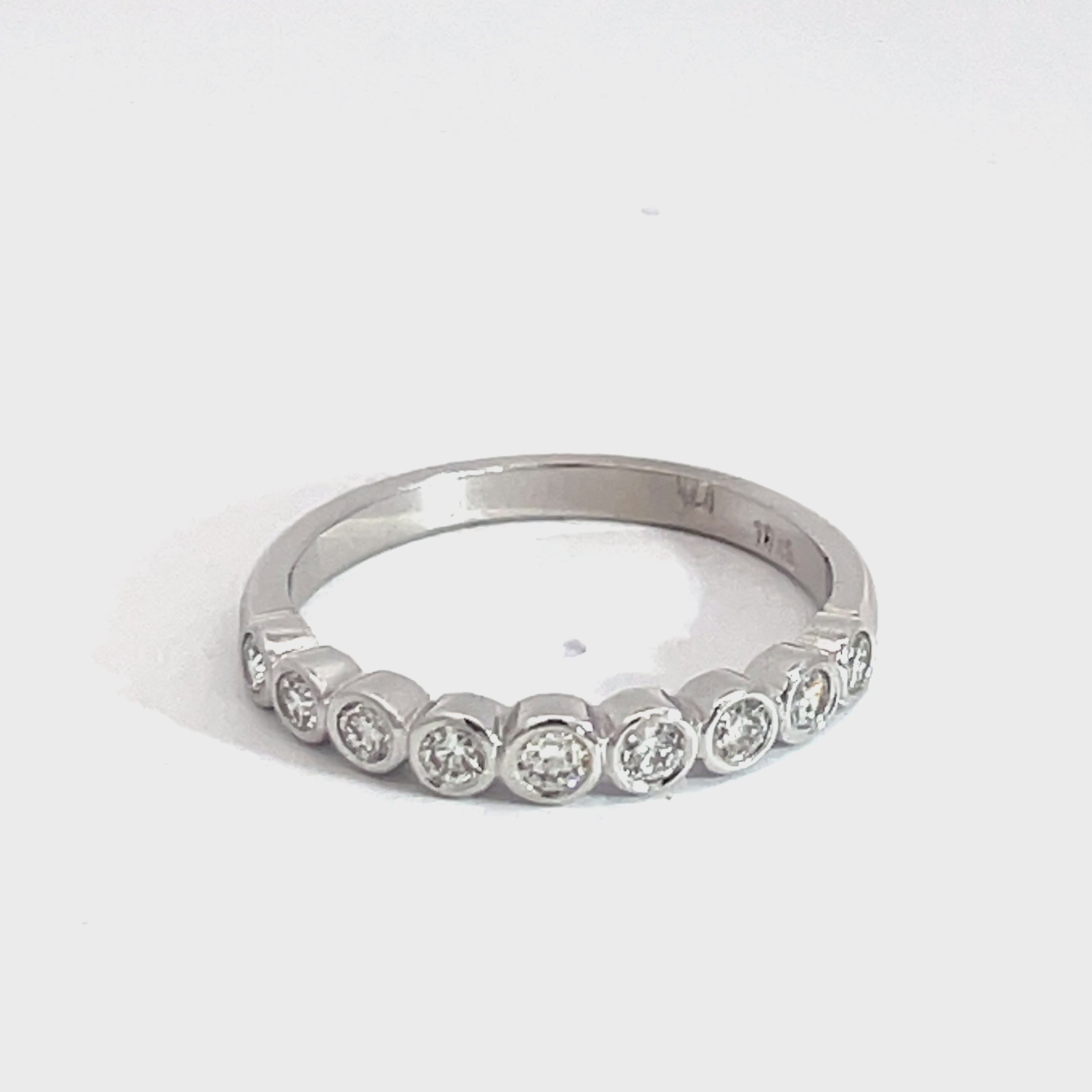 18ct White Gold 9 Diamond Rubover Ring – Village Jeweller